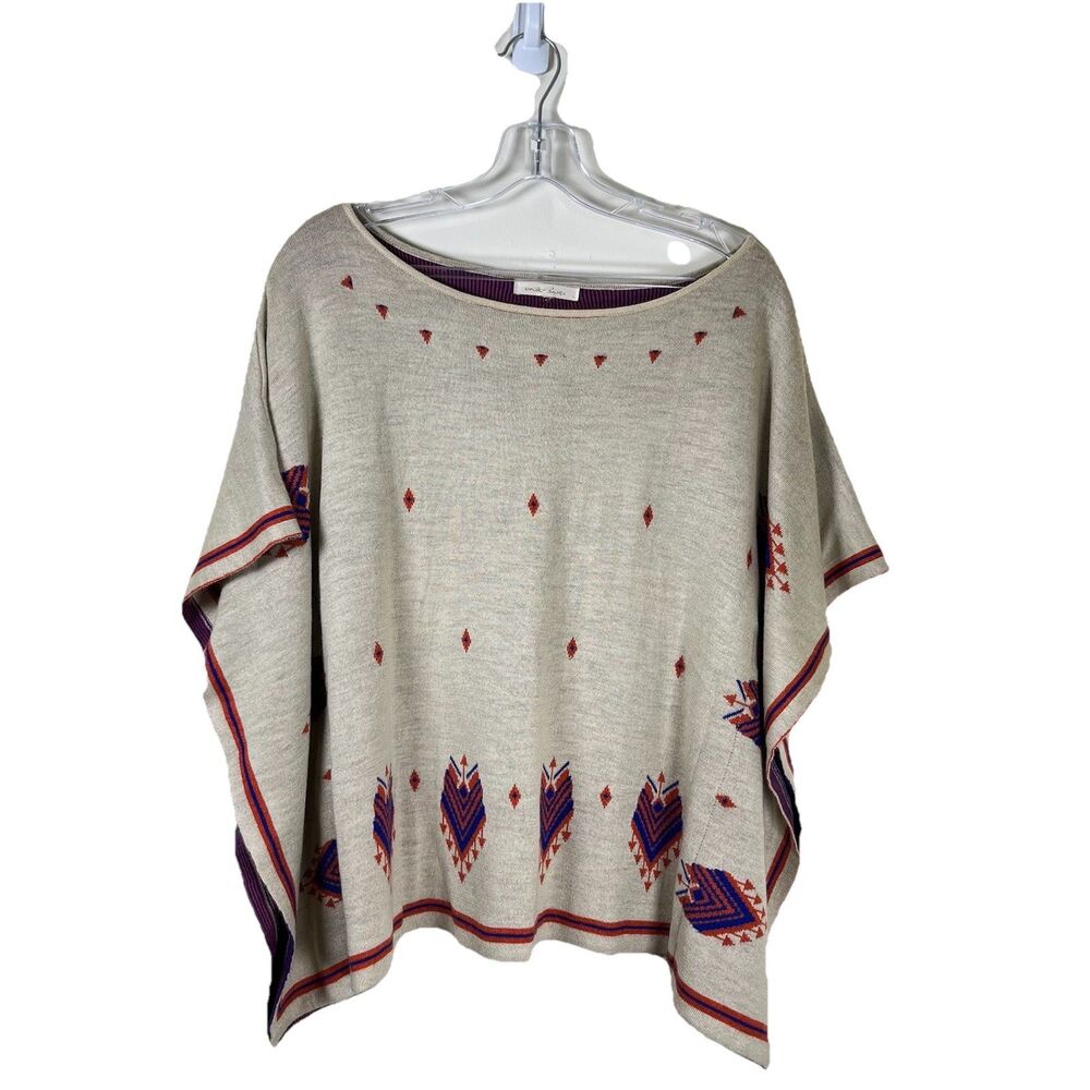 Under Skies Pancho Like Short Sleeve Aztec Top Woman’s Size OSFM Small-Large
